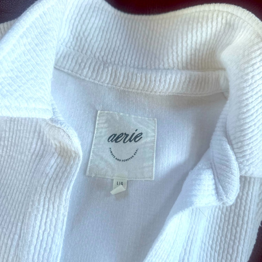 Loose half crop heavy weight collared shirt